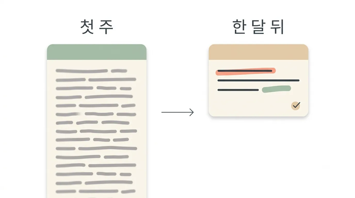 긴 노트에서 핵심만 남긴 짧은 노트로 바뀌는 모습
