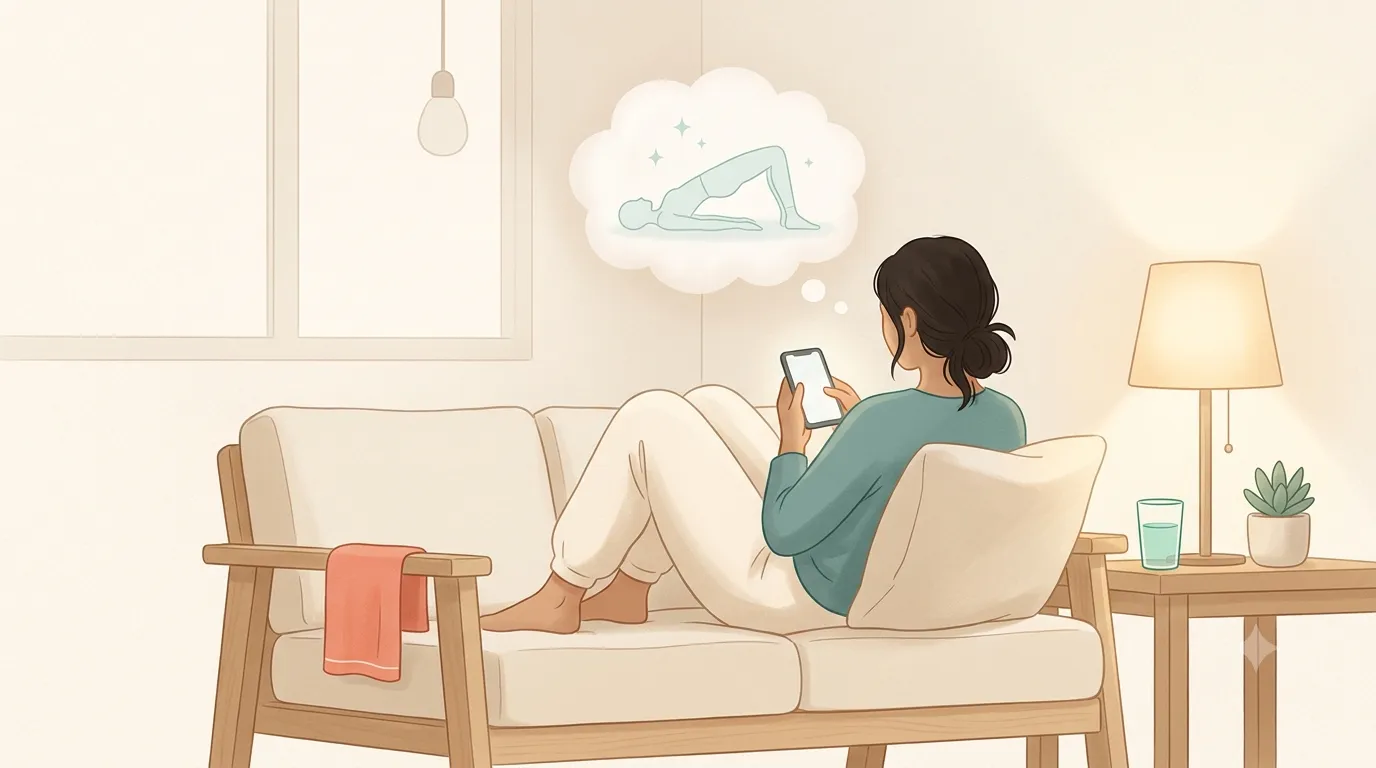 귀가하는 길 또는 집에서 회원이 수업 기록을 보며 수업을 떠올리는 장면